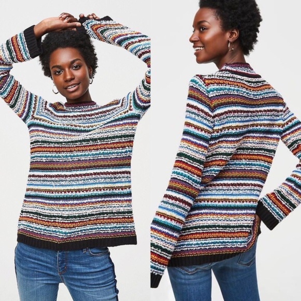 Loft multicolor rainbow stitch sweater